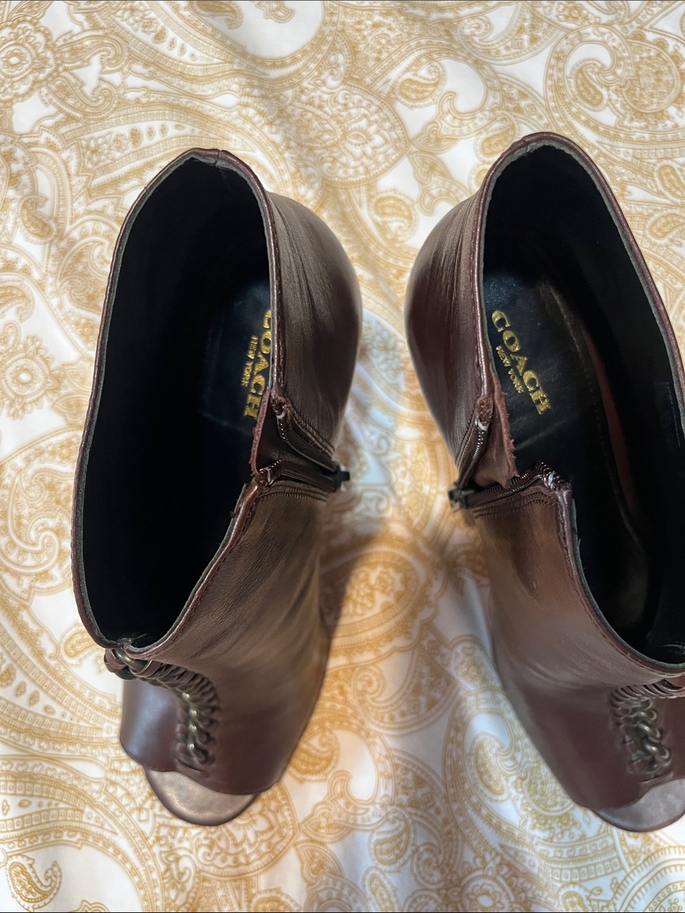 Coach Brown Leather Peep-Toe Mules with Braided Front - Picture 6 of 10